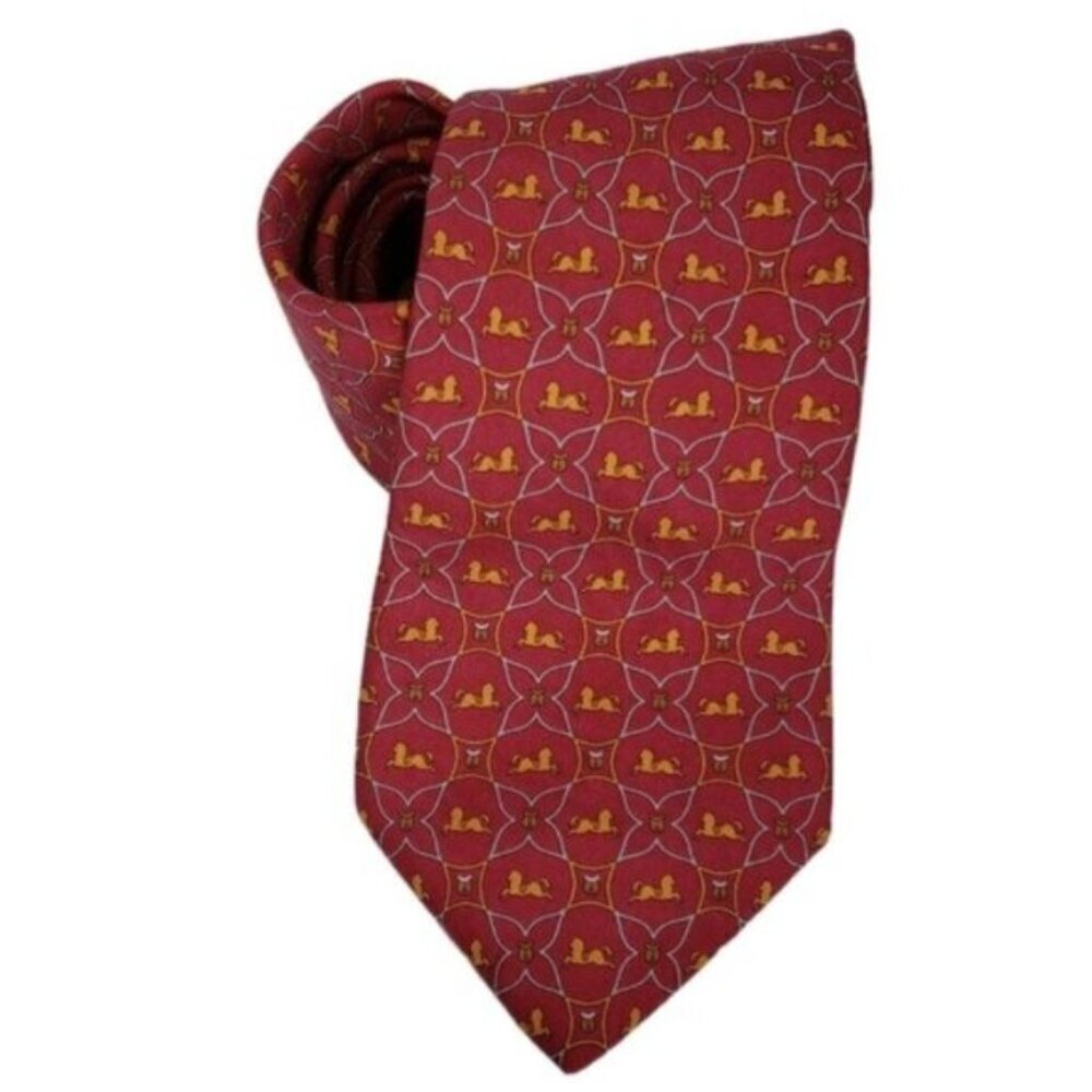 Salvatore Ferragamo Tie Silk Equestrian Horse Saddle Pattern Business